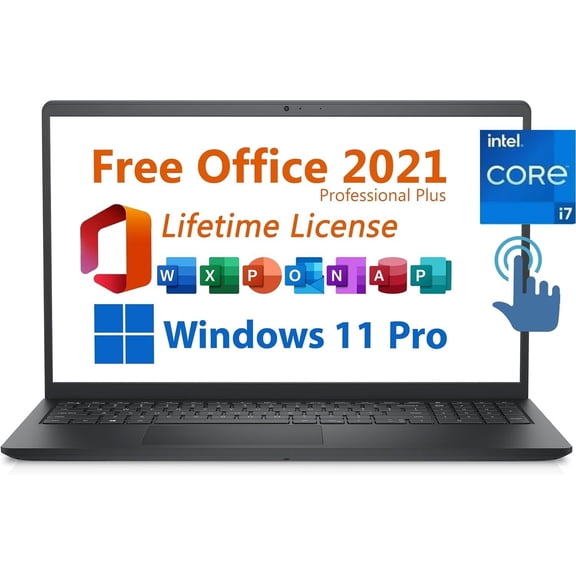 DellInspiron15 Business Laptop  15.6 FHD Display, IntelCorei71355U, Lifetime Microsoft Office 21 + Win11Pro, 64GBRAM, 1TB SSD, HDMI, WiFi6, Bluetooth, Black