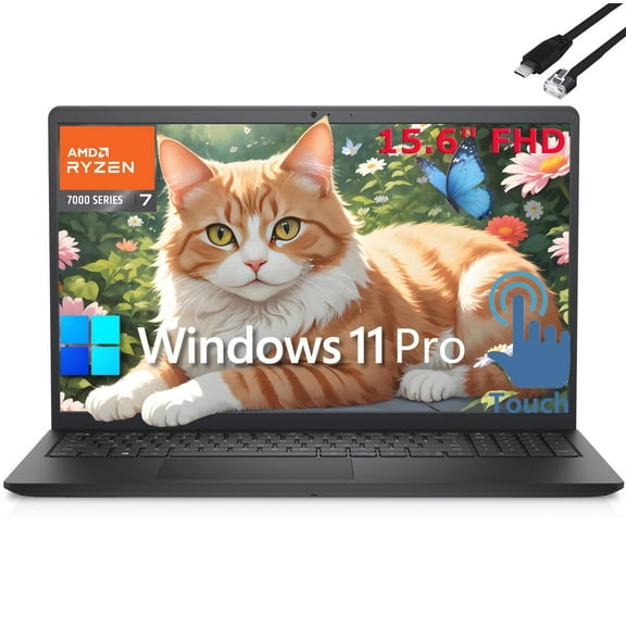 Dell Inspiron 15 Laptop, 15.6" Touchscreen FHD Computer, 8-Core AMD Ryzen 7 7730U (Beat Ultra 5 125U), 32GB DDR4 RAM, 1TB PCIe SSD, WiFi, Bluetooth, Webcam, HDMI, Windows 11 Pro, Type C to RJ45 Cable