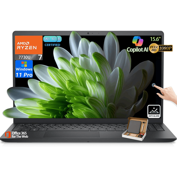 Dell Inspiron 15 Touchscreen Business Laptop, AMD Ryzen 7 7730U, 15.6" FHD IPS (1920×1080), Windows 11 Pro & Copilot AI, Numeric Keypad (12GB DDR4|512GB SSD)