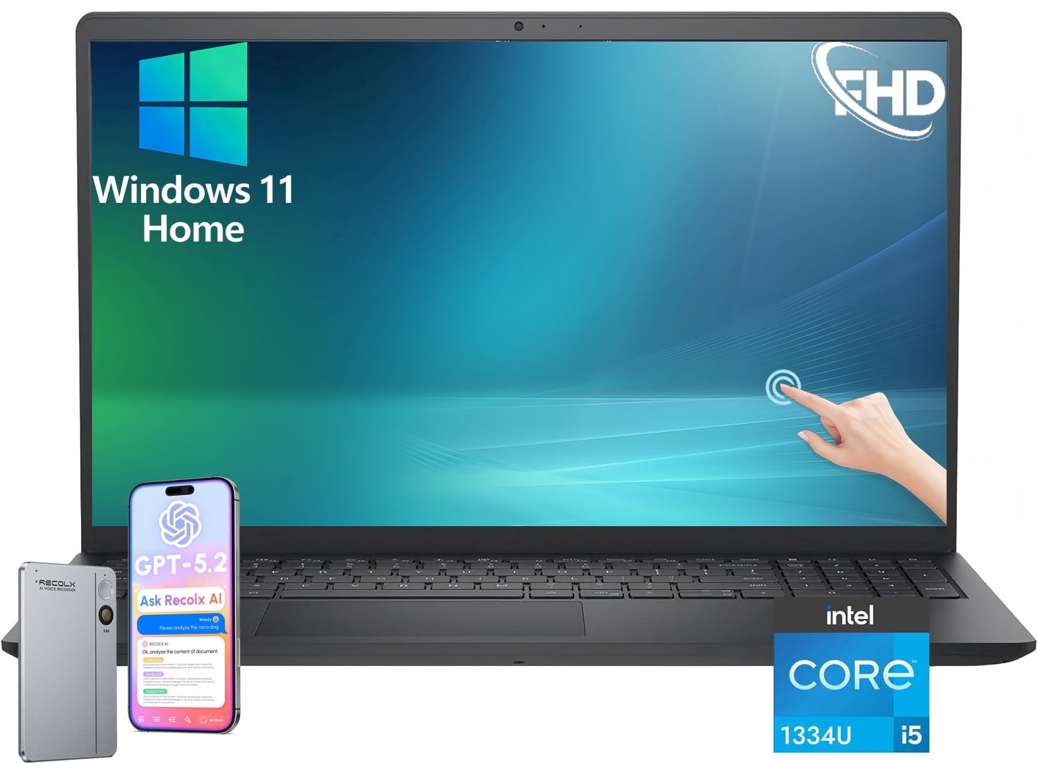 Dell Inspiron 15 Touchscreen Laptop, 15.6" FHD Touch, 13th Gen Intel Core i5-1334U, 20GB RAM, 512GB SSD, Windows 11 Home in S Mode