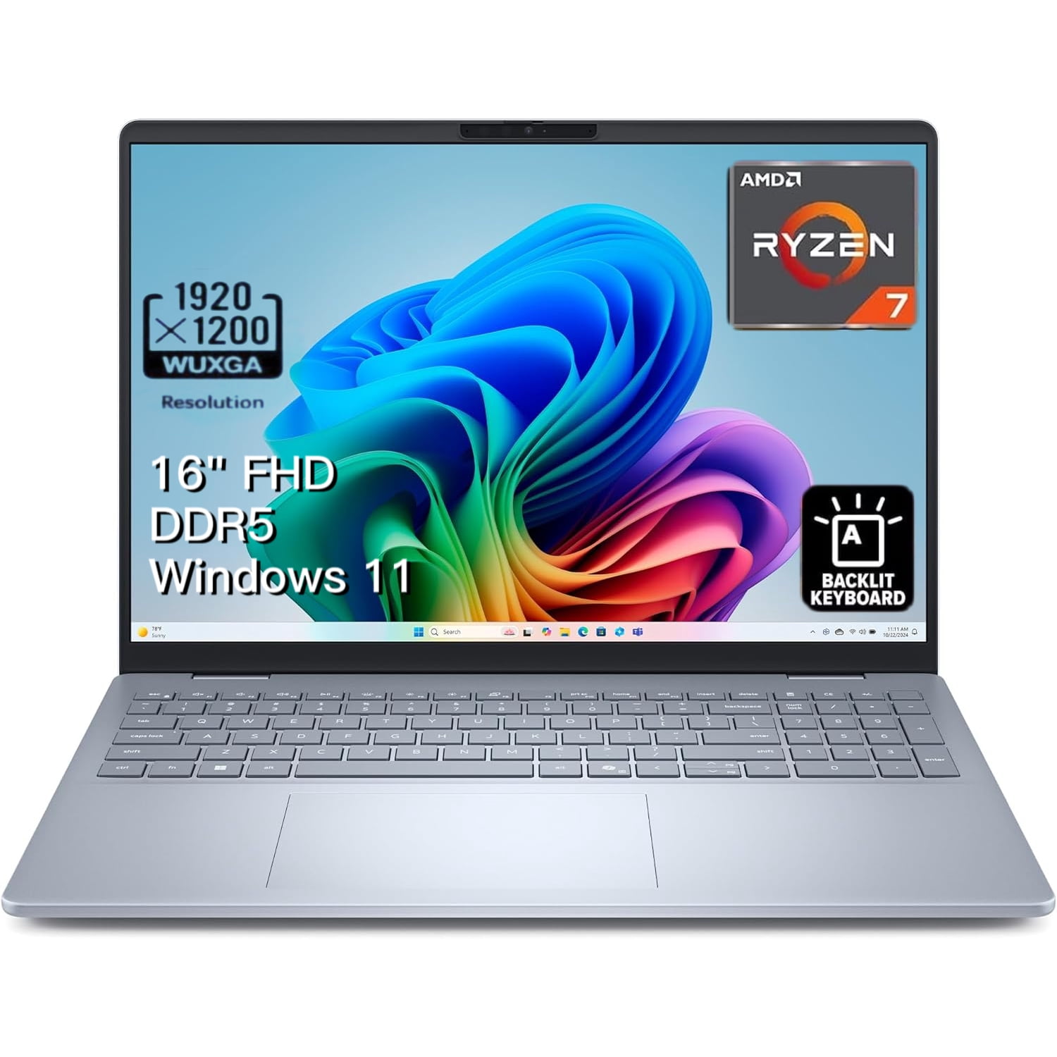 Dell Inspiron 16 5645 Laptop, 16" FHD Display, AMD Ryzen 7 8840U, 16GB DDR5, 1TB PCIe SSD, Windows 11 Home, Backlit Keyboard, Fingerprint Reader, Wi-Fi 6E, Bluetooth, Ice Blue