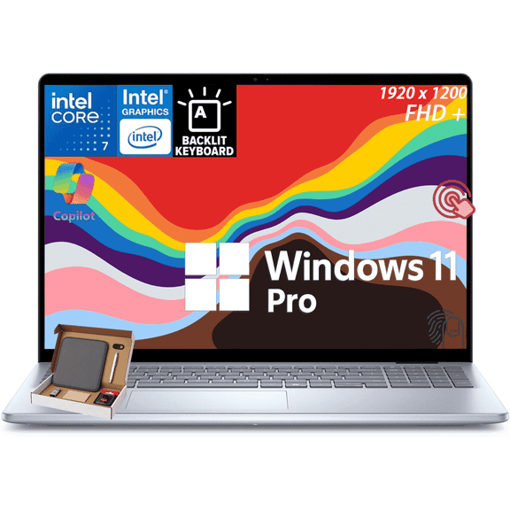 Dell Inspiron 16 Laptop Computer - 16" FHD+ Touchscreen, Intel 10-Core 7 150U, Intel Iris Xe Graphics, Backlit Keyboard, Fingerprint, Windows 11 Pro, 32GB DDR5 + 1TB SSD, Ice Blue
