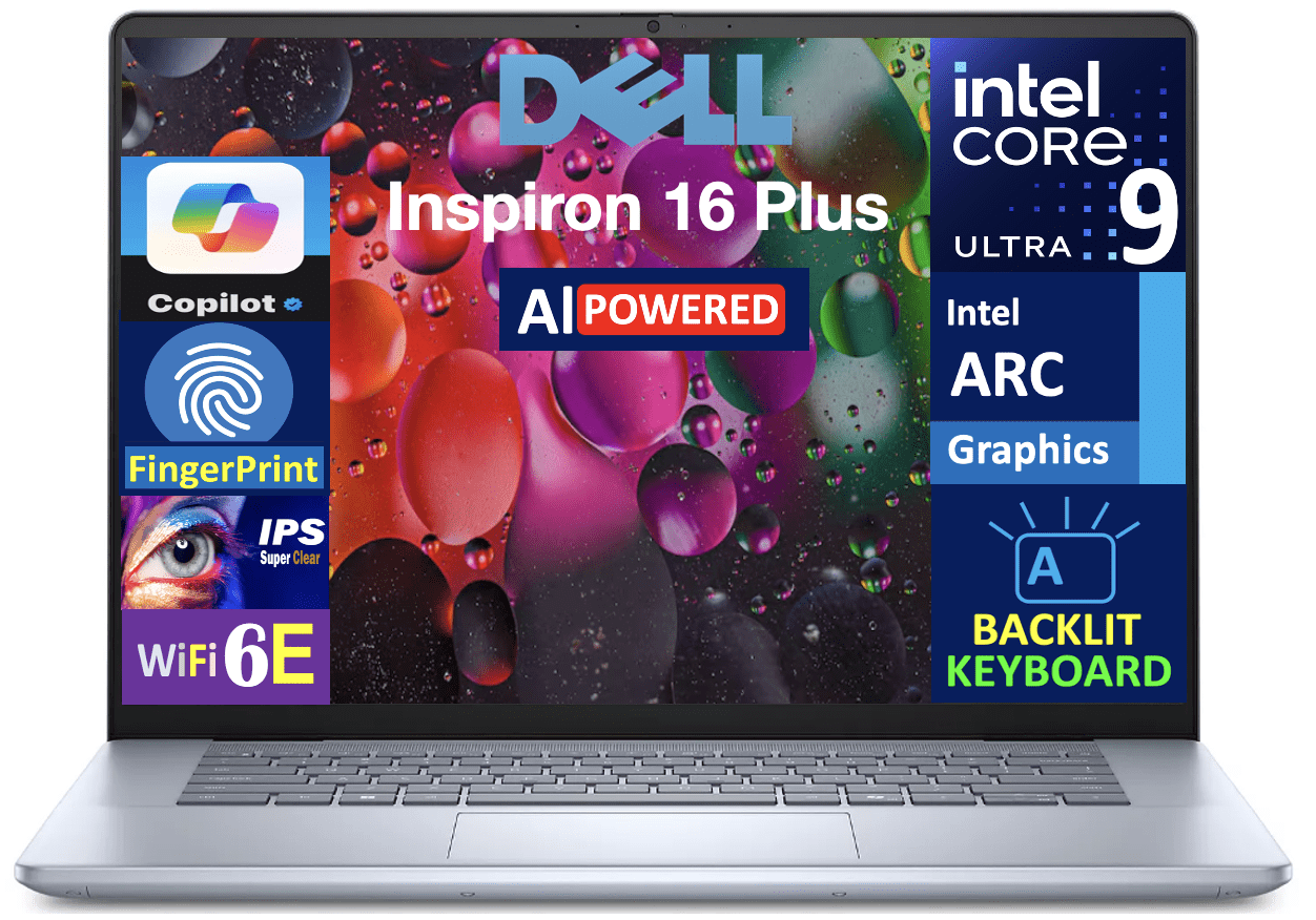 Dell Inspiron 16 Plus 7640 AI Powered Laptop 16.0in IPS WQXGA Display (Intel Ultra 9-185H, 16GB LPDDR5X, 512GB SSD, Intel Arc, Backlit KB, Fingerprint, Thunderbolt 4, WiFi 6E, Webcam, Win 11 Home)