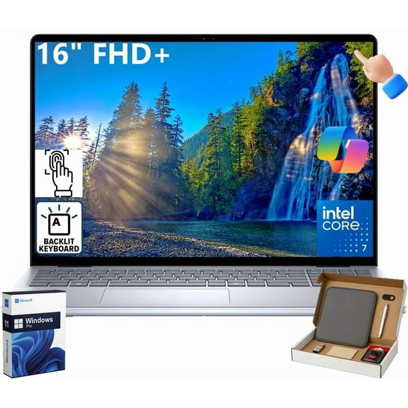 Dell Inspiron 16 Touchscreen Laptop, Intel Core 7 150U, 32GB DDR5, 1TB SSD, 16'' FHD+ Anti-Glare Dsiaplay, Backlit Copilot Keyboard, Windows 11 pro, Fingerprint, Express Charge