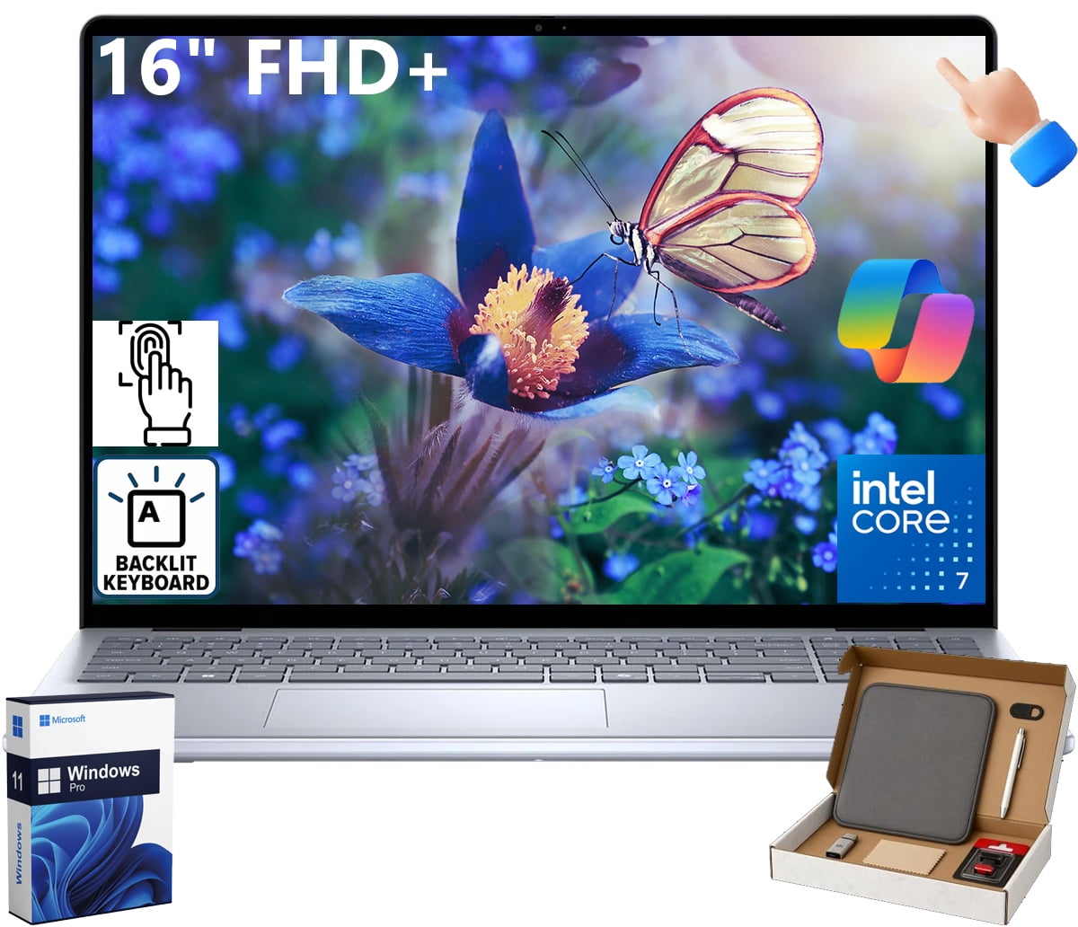 Dell Inspiron 16 Touchscreen Laptop, 64GB RAM, 4TB SSD, Intel Core 7 150U, Windows 11 Pro, 16'' FHD+ Display, AI Copilot Key, Fingerprint Reader, Backlit KB