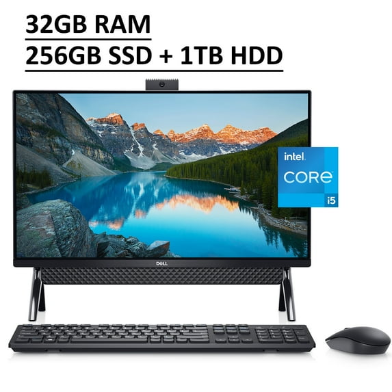 Dell Inspiron 27 7000 7700 All-in-One Desktop Computer 27" FHD IPS Display 11th Gen Intel Quad-Core i5-1135G7 32GB RAM 256GB SSD 1TB HDD Intel Iris Xe Graphics HDMI USB-C WiFi6 Webcam Win10 Black