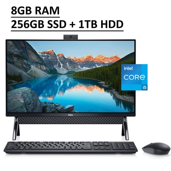 Dell Inspiron 27 7000 7700 All-in-One Desktop Computer 27" FHD IPS Display 11th Gen Intel Quad-Core i5-1135G7 8GB RAM 256GB SSD 1TB HDD Intel Iris Xe Graphics HDMI USB-C WiFi6 Webcam Win10 Black