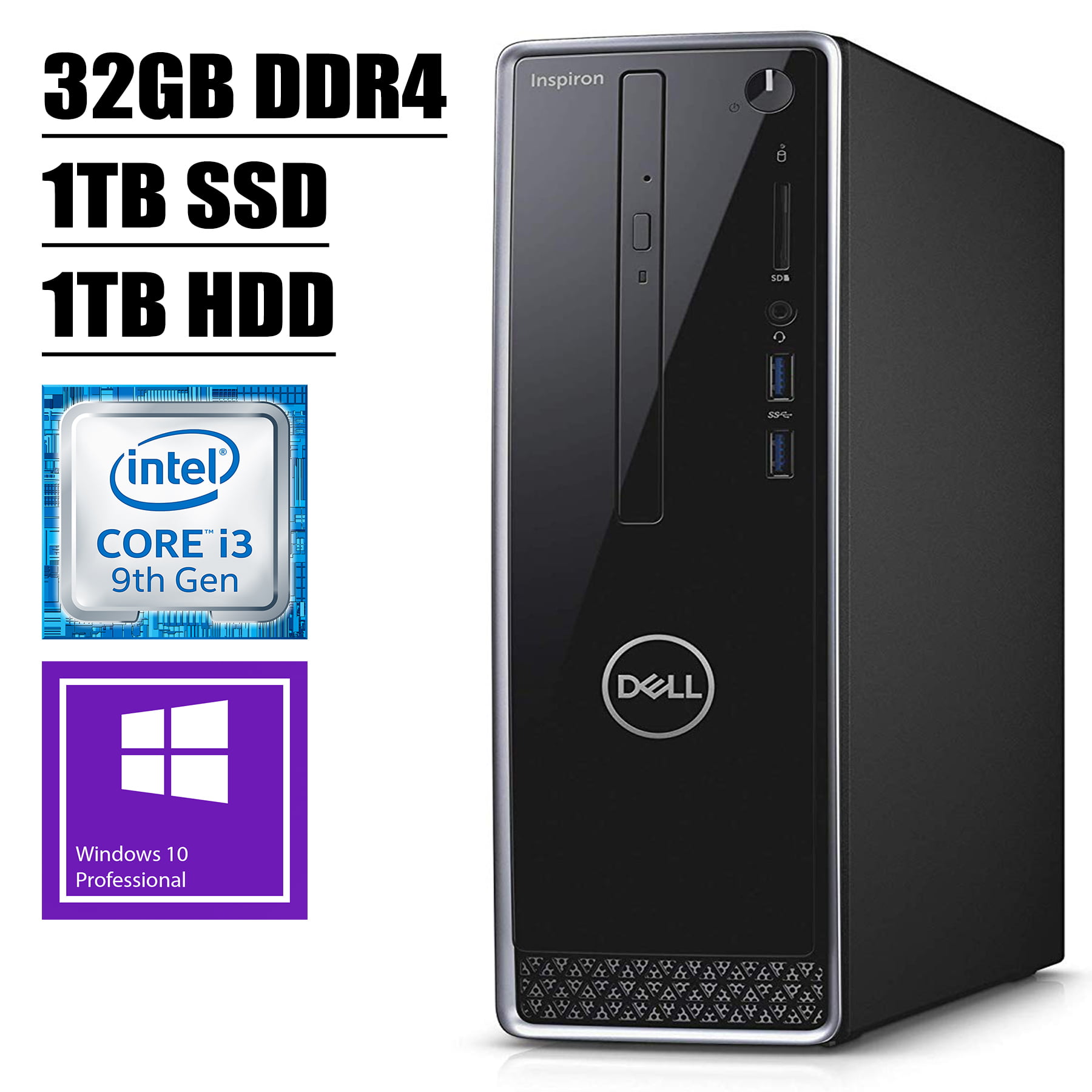 Dell Inspiron 3471 2020 Premium Small Desktop I 9th Gen Intel Quad-Core  i3-9100 I 32GB DDR4 1TB SSD 1TB HDD I WiFi HDMI DVD Keyboard and Mouse