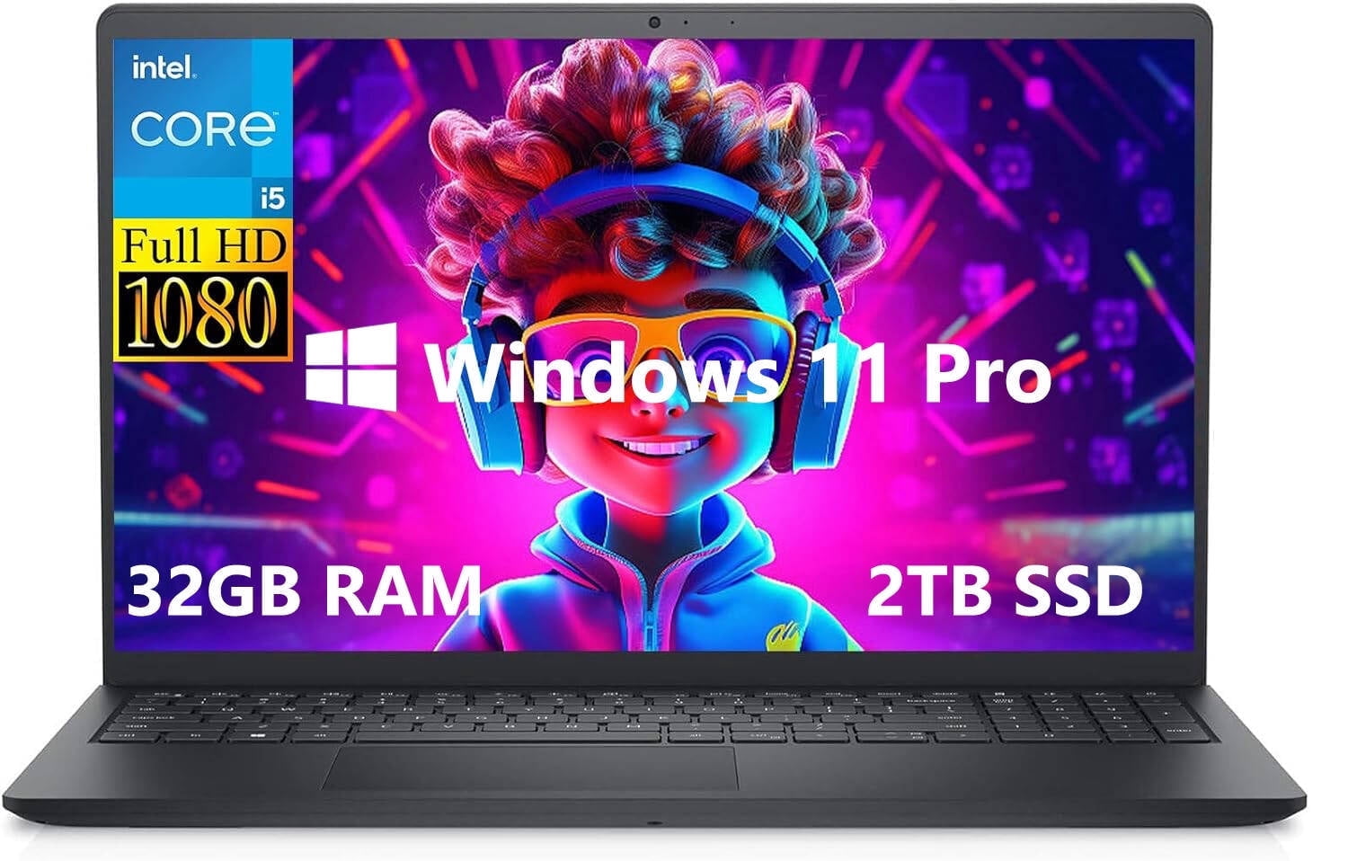Dell Inspiron 3520 Laptop, 15.6" FHD Business Computer, 32GB RAM, 2TB SSD, Intel Core i5-1235U, Wi-Fi 6, Windows 11 Pro, Numeric Keypad, SD Card Reader, Bluetooth, Intel UHD Graphics, Black