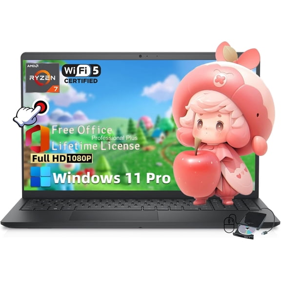 Dell Inspiron 3535 Touchscreen Laptop - 15.6" FHD Display • AMD Ryzen 7 7730U(8-Core) • 32GB RAM • 1TB SSD • Windows 11 Pro • 2024 Office Lifetime License