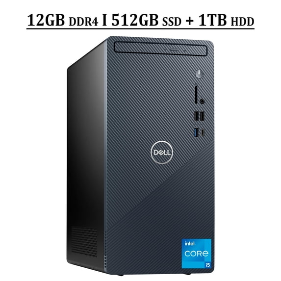 Dell Inspiron 3910 Business Desktop Computer 12th Gen Intel Hexa-Core i5-12400 Processor 12GB DDR4 512GB SSD 1TB HDD Intel UHD Graphics 730 DVD-RW HDMI DisplayPort Bluetooth Win11 Mist Blue