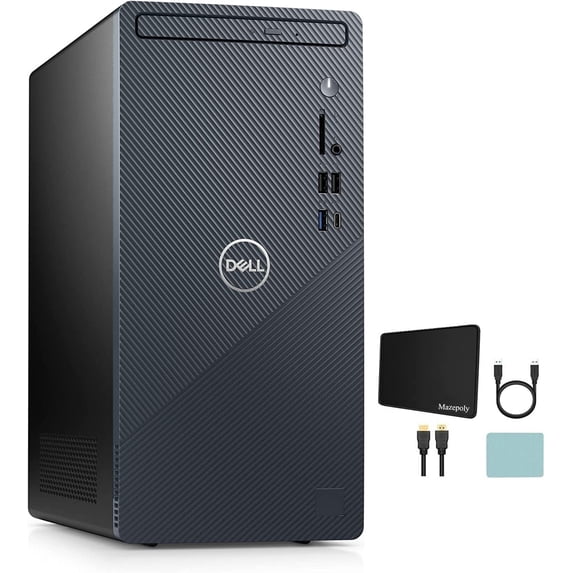Dell Inspiron 3910 Desktop, 12th Gen Intel Core i5-12400 Processor, 16GB DDR4 RAM, 256GB SSD + 1TB HDD, Intel UHD Graphics, DVD, Windows 11 Home, Blue, Wired Keyboard&Mouse + Mazepoly Accessories