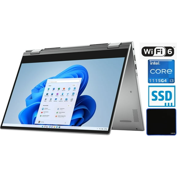 Dell Inspiron 5000 2-in-1 Laptop / 14" HD Touch-Screen / 11th Gen Intel Core i3-1115G4/ 8GB DDR4/ 256GB SSD/ Webcam/ WiFi 6/ Bluetooth/ Win 10/Platinum Silver/ with UltraTech Mouse Pad Bundled