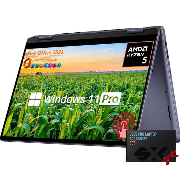 Dell Inspiron 7445 2-in-1 Business Laptop, 14" FHD+ Touchscreen, AMD Ryzen 5, Radeon Graphics, 8GB DDR5, 512GB SSD, Fingerprint Reader, Windows 11 Pro, Office Lifetime License, w/ Accessories