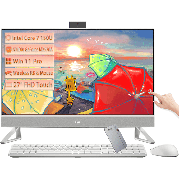 Dell Inspiron 7730 All in One Desktop PC, 27" FHD Touchscreen, Intel 10-Core 7 150U, NVIDIA GeForce MX570A, 64GB RAM, 1TB SSD, Wi-Fi 6E, Wireless KB & Mouse, Windows 11 Pro