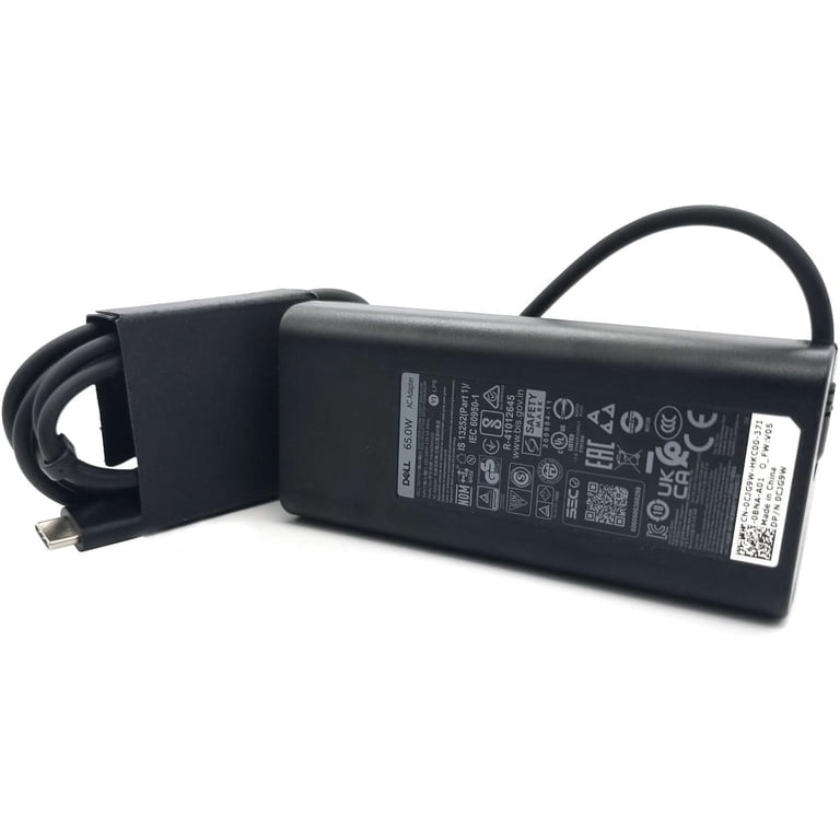 Dell, Laptop Charger, 65W USB-C, AC Adapter with Power Cord, Black