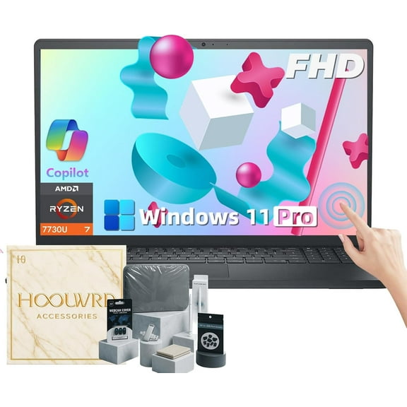 Dell Inspiron 15 3535 Touchscreen Laptop Computer, AMD Ryzen 7 7730U, 32GB RAM, 2TB SSD, 15.6" Full HD Display, HD Webcam, Windows 11 Pro for Person Use or Business Work