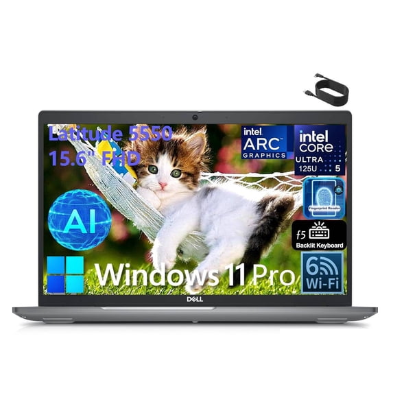 Dell Latitude 5550 15 15.6" FHD Business AI Laptop Computer, Intel Ultra 5 125U (Beat i7-1355U), Intel Arc, 8GB DDR5 RAM, 128GB SSD, WiFi 6, BT 5.3, Backlit KB, Fingerprint Reader, Windows 11 Pro