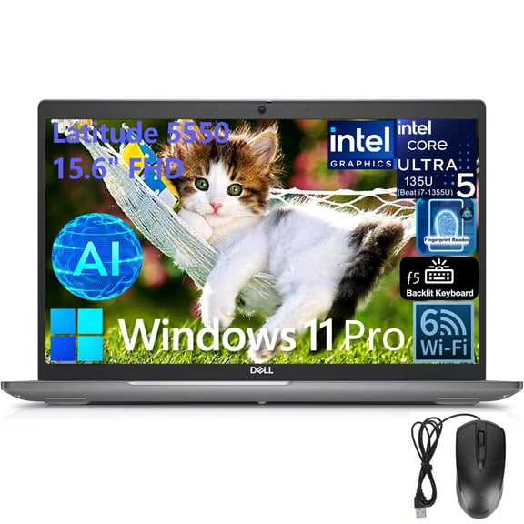 Dell Latitude 5550 15 15.6" FHD Business AI Laptop Computer, Intel Ultra 5 135U (Beat i7-1355U), 32GB DDR5 RAM, 1TB SSD, WiFi 6, Bluetooth 5.3, Backlit Keyboard, Fingerprint Reader, Windows 11 Pro