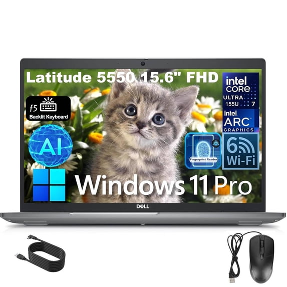 Dell Latitude 5550 Business AI Laptop, 15.6" FHD Computer, Intel 12-Core Ultra 7 155U (Beat i7-1355U), Intel Arc, 64GB DDR5 RAM, 4TB PCIe SSD, WiFi 6, Backlit KB, Fingerprint Reader, Windows 11 Pro
