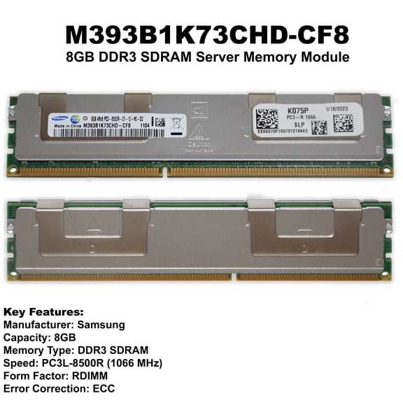Dell M393B1K73CHD-CF8 8GB DDR3 1066MHz PC3-8500R Quad Rank ECC Registered Server Memory K075P