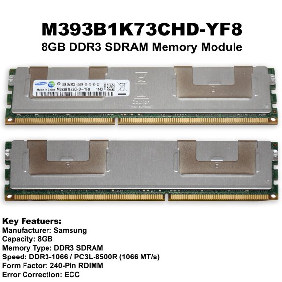 Dell M393B1K73CHD-YF8 8GB DDR3L-1066MHz PC3L-8500R 4Rx8 1.35 ECC Registered Server Memory FDN6D