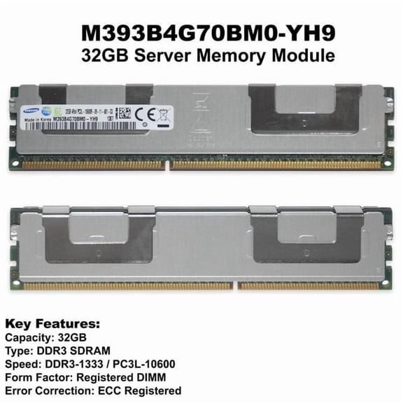 Dell M393B4G70BM0-YH9 32GB DDR3 1333MHz PC3-10600R 4Rx4 1.35 ECC Registered Server Memory 0R45J
