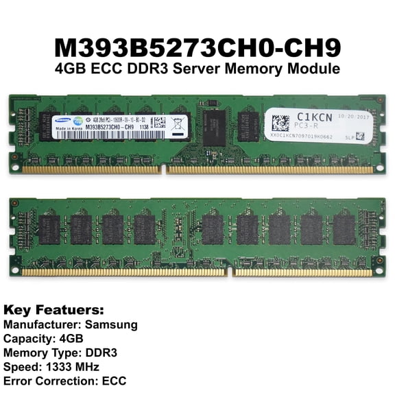 Dell M393B5273CH0-CH9 4GB DDR3-1333 PC3-10600 2Rx8 1.5V ECC Registered Server Memory C1KCN