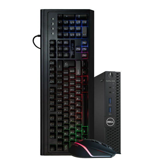 Pre-Owned Dell OptiPlex 3050 Mini PC Computer, Small Form Desktop PC, Intel Powered Quad-Core i5 Processor, 16GB DDR4 RAM, 512GB Solid State (SSD) w/ RGB Mouse + RGB Keyboard, Windows 10 Pro