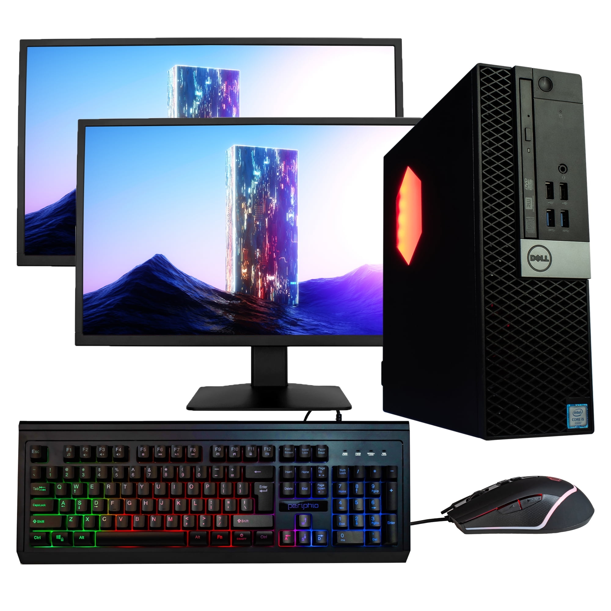 Dell OptiPlex 5040 Desktop Computer PC w/ RGB Lighting, Ultra-Fast Intel i5, 16GB DDR4 RAM, 500GB SSD, DVD, WiFi, Dual 19" Monitors (Brands Vary), RGB Keyboard & Mouse, Windows 10 Pro