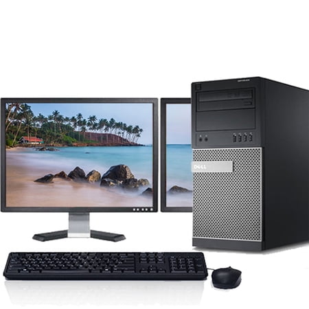 Dell OptiPlex Desktop Computer Tower Intel Core i3 8GB RAM 1TB HD DVDRW Windows 10 Dual 19" LCD Monitors Wi-Fi PC