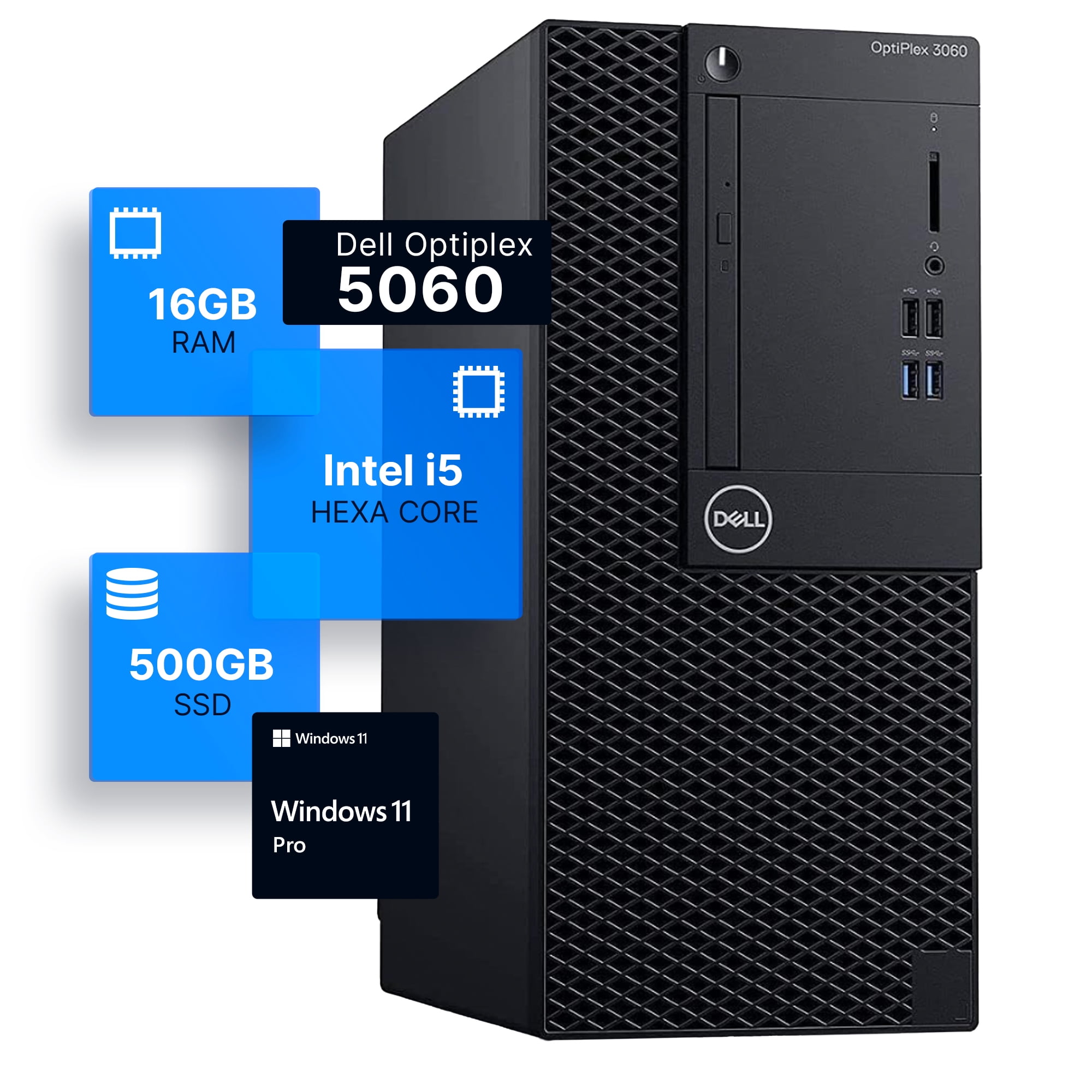 Dell Optiplex 3060 Tower Desktop Computer | Intel i5-8500 (3.2) | 16GB DDR4  RAM | 500GB SSD Solid State | Windows 11 Professional | Home or Office PC