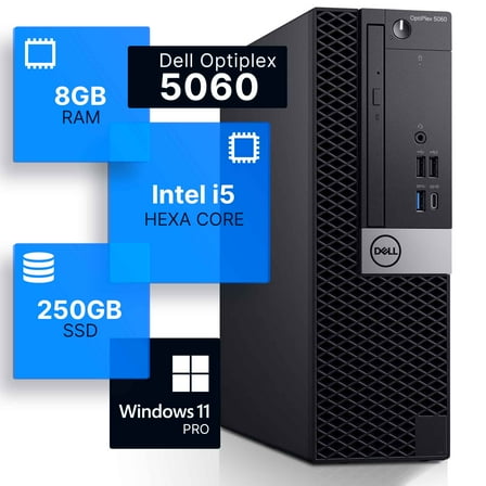 Restored Dell Optiplex 5060 Desktop Computer Hexa Core Intel i5 (3.2) 8GB DDR4 RAM 250GB SSD Solid State Windows 11 Professional Home or Office PC (Refurbished)