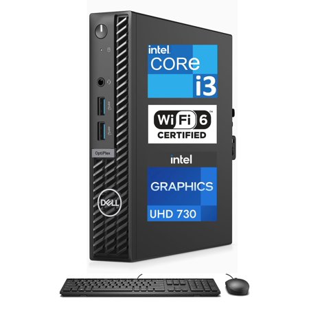 Dell Optiplex 7010 MFF Business Desktop (4-Core Intel i3-13100T, 16GB RAM, 1TB PCIe SSD, Intel UHD 730, Wi-Fi 6, Bluetooth 5.2, HDMI, DP, USB KB & Mouse, Black, Win 11 Pro)