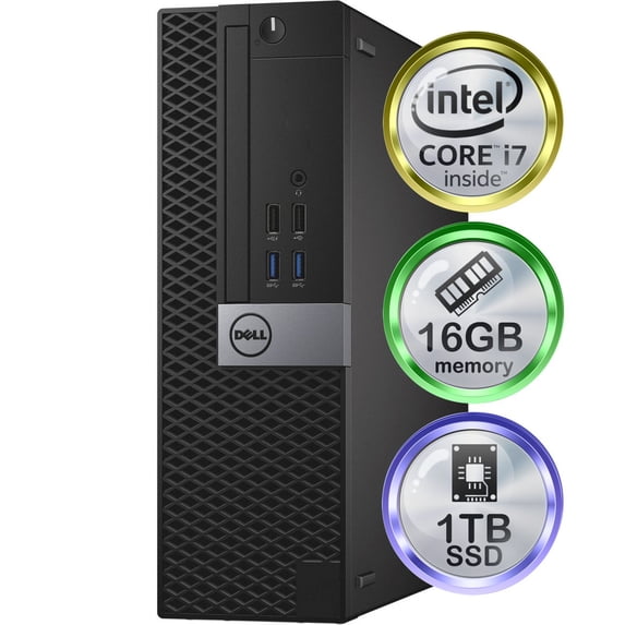 Restored Dell Optiplex 7040 Desktop Computer | Quad Intel i7 (3.4) | 16GB DDR4 RAM | 1TB SSD Solid State | Windows 10 Professional | Home or Office PC