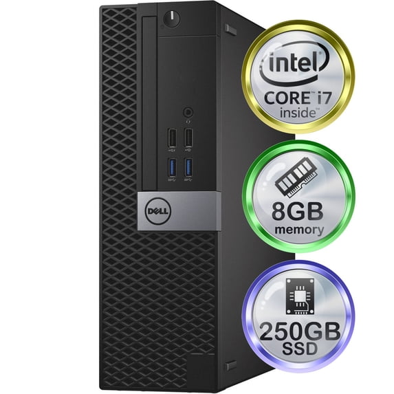 Dell Optiplex 7040 Desktop Computer | Quad Intel i7 (3.4) | 8GB DDR4 RAM | 250GB SSD Solid State | Windows 10 Professional | Home or Office PC