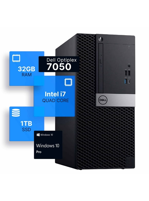 Dell Optiplex 7050 Desktop Computer | Quad Intel i7 (3.4) | 32GB DDR4 RAM | 1TB SSD Solid State | Windows 10 Professional | Home or Office PC