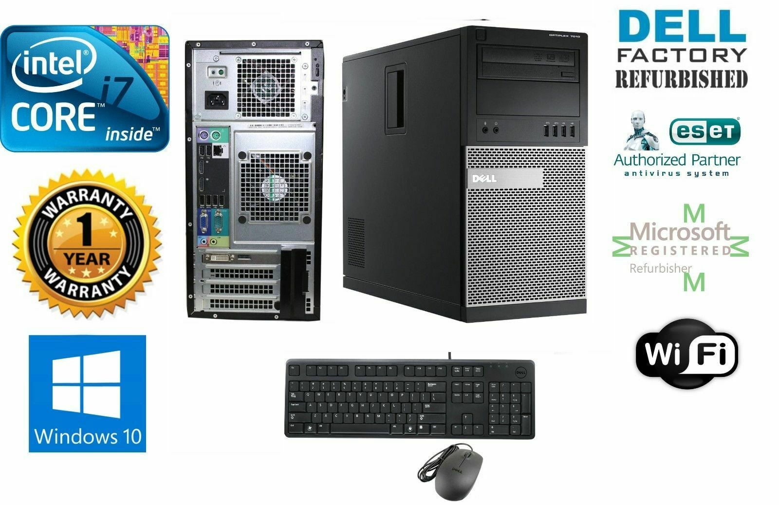 Pre-Owned Dell Optiplex 9010 TOWER PC DESKTOP i7 3770 Quad 3.4 32GB 1TB SSD Win 10 Pro 64 - Used