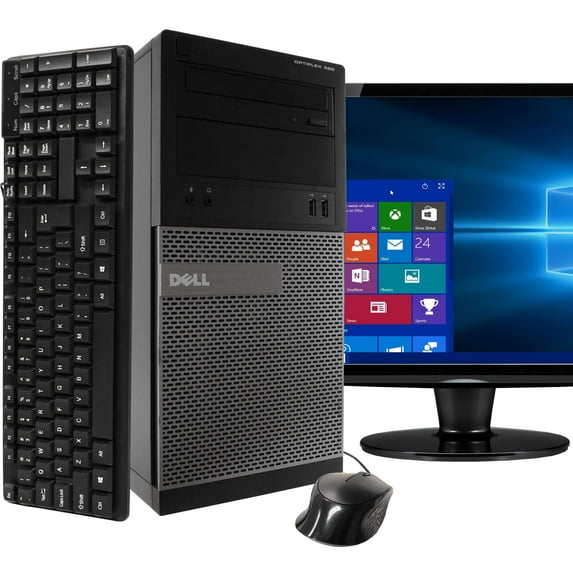 Restored Dell Optiplex OP390 Desktop Tower Computer Bundle with 19" Monitor, Intel Core i5, 4GB RAM, 250GB HD, DVD-ROM, Windows 10 Home, Black (Refurbished)
