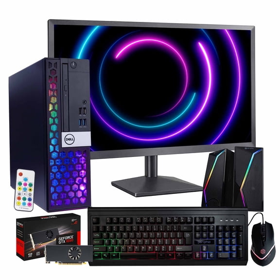 Dell RGB Gaming Desktop Bundle | Intel Core i5, 16GB RAM, 500GB SSD | Windows 11 | 24" 1080p HD Monitor | GeForce 1050 GPU | Home or School PC Combo