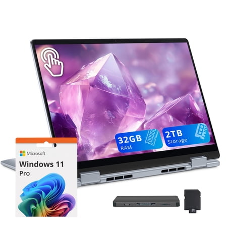Dell Plus 14" 2K 2-in-1 Touchscreen Laptop, Intel Ultra 9 288V, 32GB DDR5, 2TB Storage(1TB SSD+1TB Docking Station Set), Intel Arc Graphics, Backlit Keyboard, Fingerprint Reader, Win 11 Pro, Blue