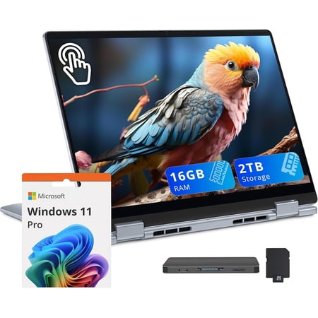 Dell Plus 16" FHD 2-in-1 Touchscreen Laptop, Intel Core Ultra 7 256V, 16GB RAM, 2TB Storage(1TB SSD+1TB Docking Station Set), Backlit Keyboard, Webcam, Wi-Fi 7, Copilot, Win 11 Pro, Ice Blue