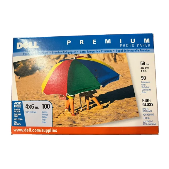 Dell Premium High Gloss 4X6 100 Sheets Photo Paper 90 Brightness Acid Free