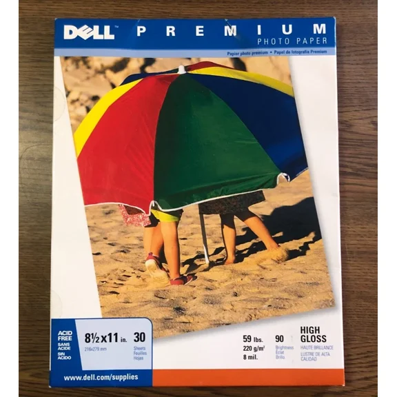 Dell Premium Photo Paper High Gloss Acid Free 30 Sheets 8.5"X11" 94 Bright 8 Mil