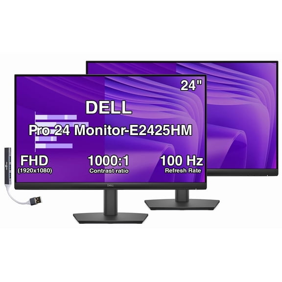 Dell Pro 24 24" IPS Monitor, 5ms Response Time, Anti-Glare, 100Hz Refresh Rate, 250 nits Brightness, VESA Mount, HDMI, DisplayPort, VGA, Black (E2425HM) & DKZ Hub (2-Pack)