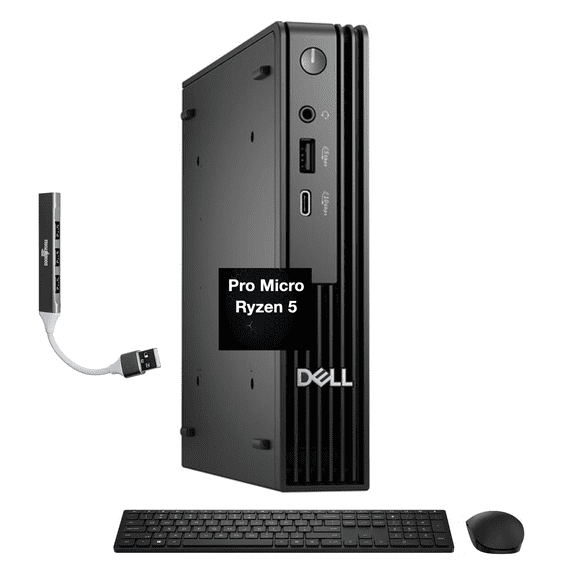Dell Pro Micro AI Business Mini Desktop (AMD Ryzen 5 8500GE, AMD Radeon 740M, 16GB DDR5, 512GB PCIe SSD, WiFi 6, Bluetooth 5.4, 90W PSU, RJ-45, 1 Display Port, Win 11 Pro) w/DKZ USB Port Expander