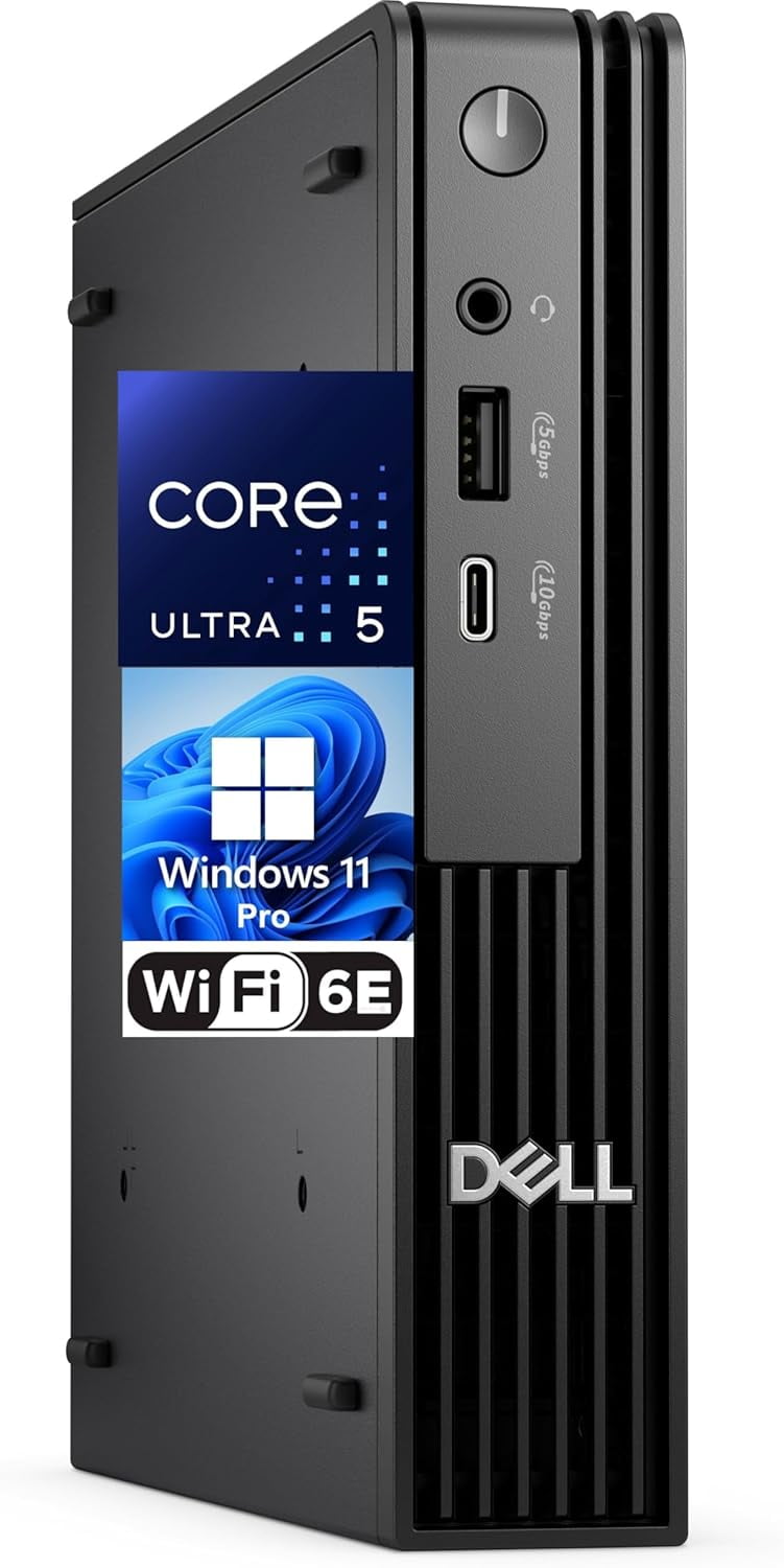 Dell Pro Micro Desktop PC, Intel Ultra 5-235T (Beats i7-13700-t), 16GB RAM, 512GB NVMe SSD, AX WiFi, Bluetooth, USB-C, HDMI, DisplayPort, Windows 11 Pro w/AI Copilot – Replace Optiplex Series
