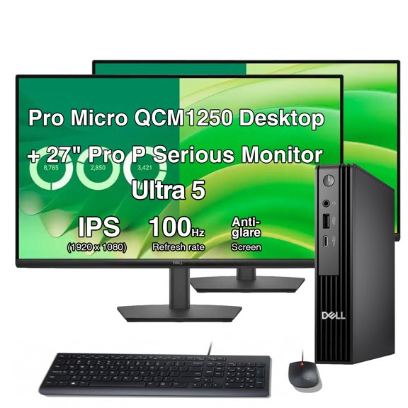 Dell Pro Micro QCM1250 AI Business Mini Desktop (Intel Ultra 5-235T, Integrated Graphics, 8GB DDR5, 512GB SSD, WiFi 6E, Bluetooth 5.4, 90W PSU, RJ-45, 1 Display Port, 1 x HDMI 2.1, Ubuntu Linux 18.04)