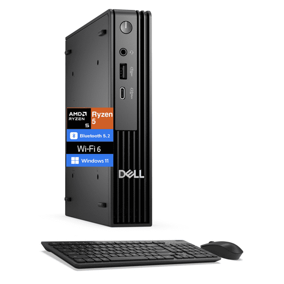 Dell Pro Micro QCM1255 Next-Gen Optiplex Mini PC (AMD Ryzen 5 8500GE (Beats Ultra 5 235T), 16GB DDR5, 256GB SSD, Radeon 740M, RJ-45, WiFi, HDMI, Display Port, Wireless KB/Mouse, Win11Pro)