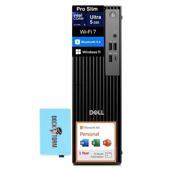 Dell Pro Slim Business Mini Desktop (Intel Ultra 5-235, Integrated GPU shared, 16GB DDR5, 1TB PCIe SSD, Win 11 Home) w/Microsoft 365 Personal , DKZ USB Port Expander